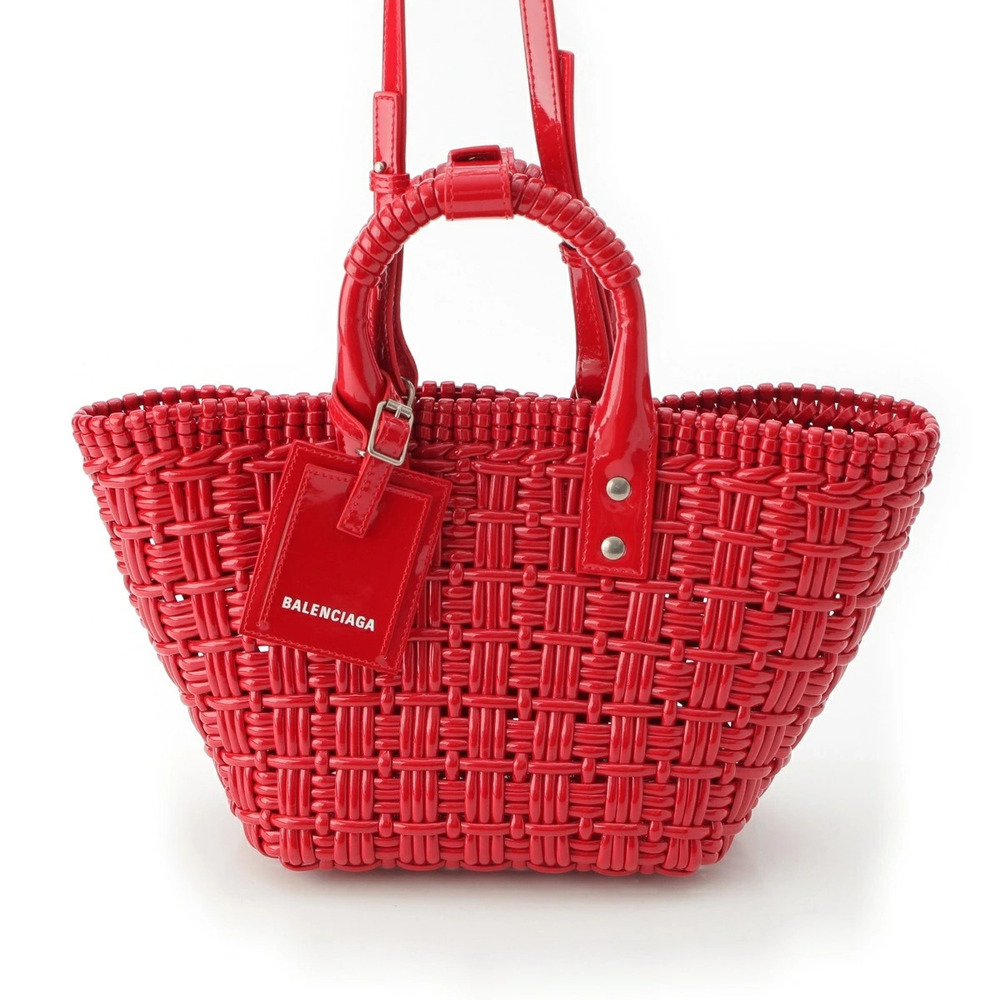 Balenciaga Patent Vernis Leather Bistro Basket Handbag Red